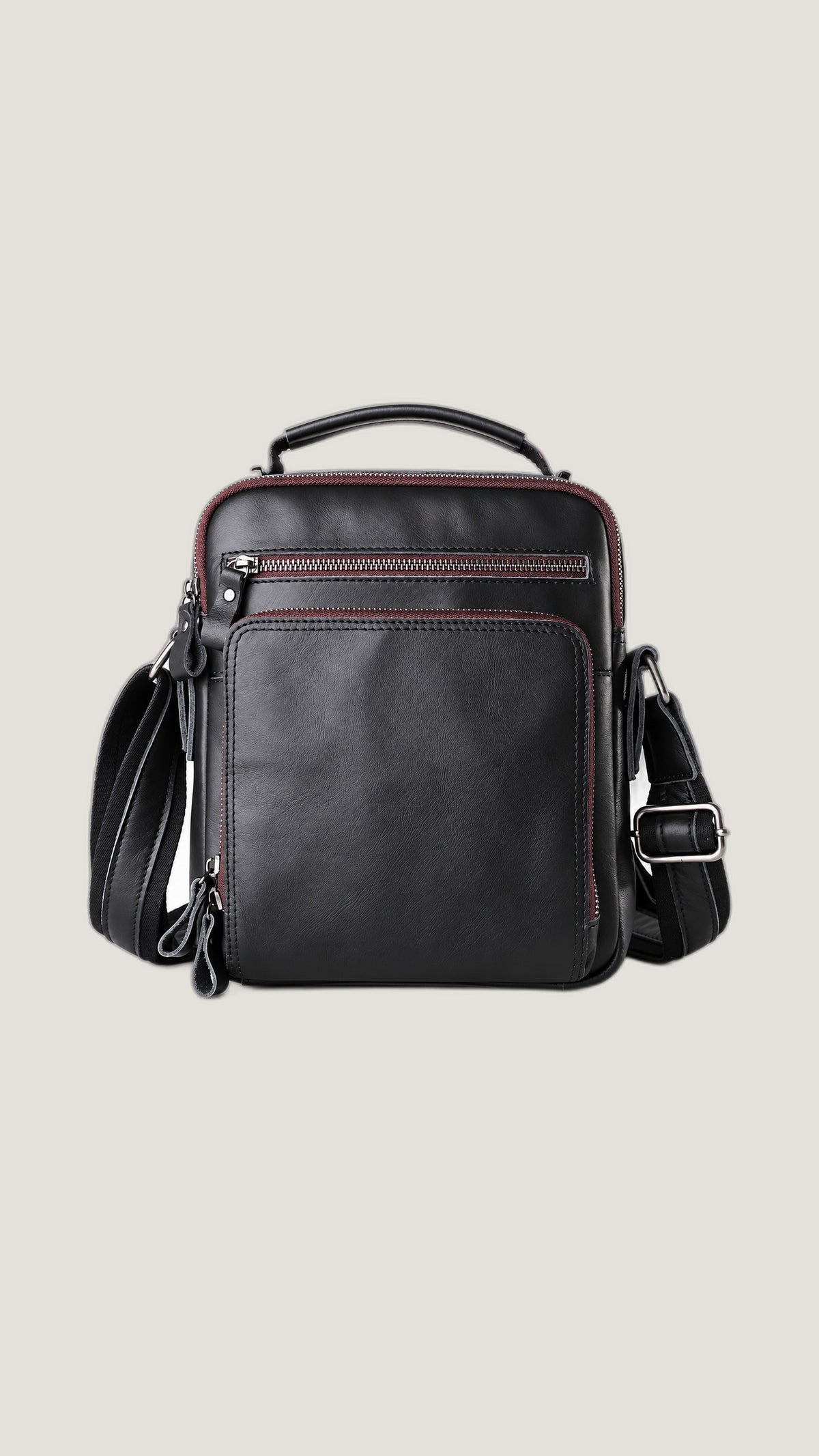 Smooth Black Leather Messenger Bag