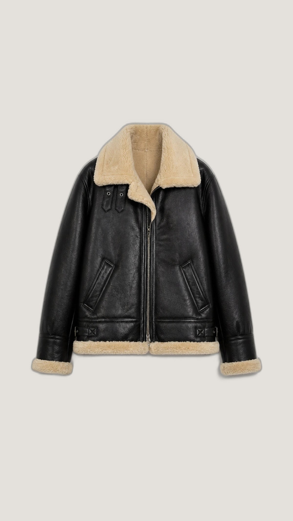 B-3 Shearling Flight Jacket — Black — 100% Genuine Leather