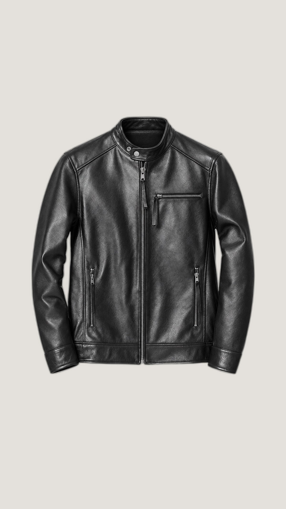 Black Cowhide Café Racer Jacket — 100% Genuine Leather