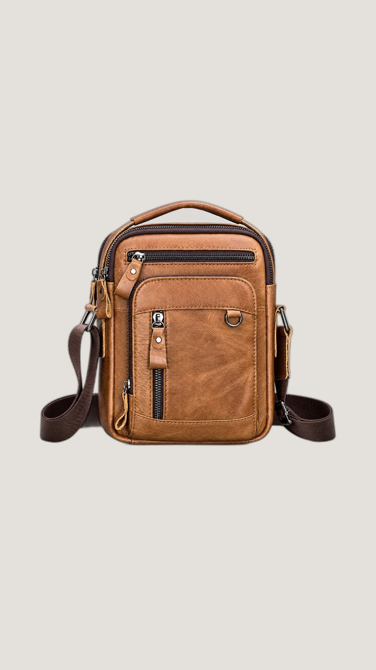 Caramel Brown Leather Crossbody Messenger Bag